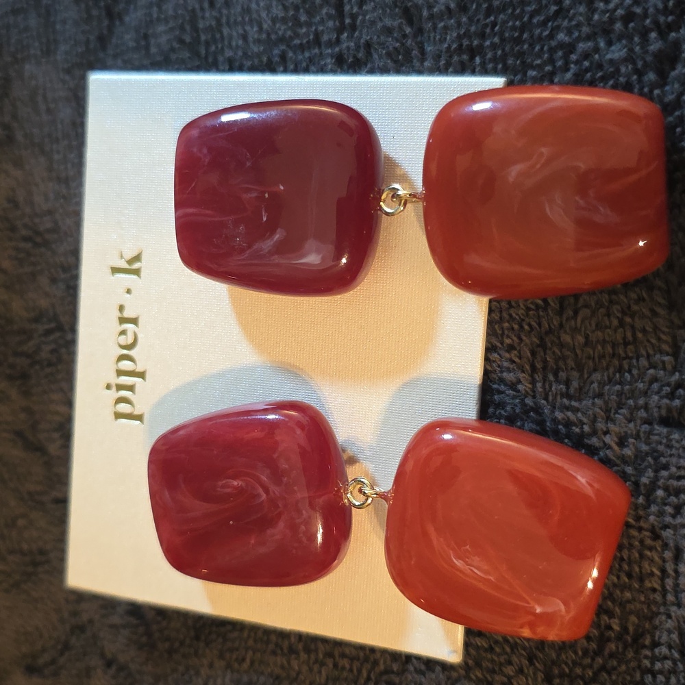 PIPER NICKLE FREE  Burgundy and Orange Dangle Earrings - Picture 5 of 6